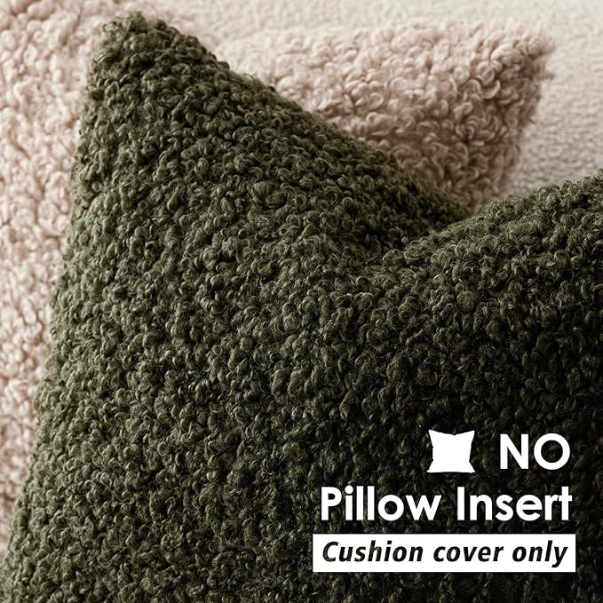 Foindtower 2 Pieces 26x26 Inch Olive Green, Faux Fur Throw Pillow Cover Accent Sherpa Furry Pillow Covers Fuzzy Soft Pillowcases Cozy Sheepskin Decorative Fleece Cushion Case for Bed Couch Living Room