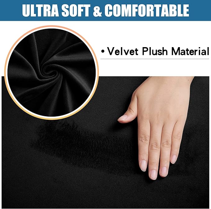 Smiry Velvet Seat Covers for Dining Room Chair Set of 6, Stretch Fit Removable Washable Chair Seat Cushion Protector Slipcovers with Ties, Black