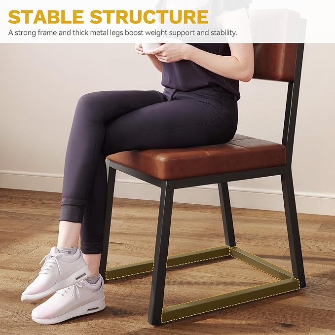 DWVO Modern Dining Chairs Set of 4 Brown Upholstered Kitchen Chairs with Faux Leather Cushion Seat and Heavy Duty Metal Leg for Kitchen Living Room Restaurant, Brown