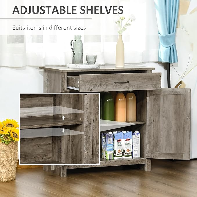 HOMCOM Farmhouse Sideboard Buffet Cabinet, Barn Door Coffee Bar Cabinet with Drawer and Adjustable Shelf, for Living Room, Entryway, Gray