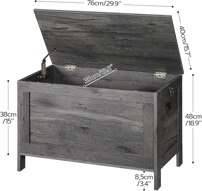 HOOBRO Toy Box, Retro Wooden Look Storage Chest with Safety Hinge, Entryway Storage Bench Supports 220 lb, 29.9 x 15.7 x 18.9 Inches Toy Chest Organizer, Easy Assembly, Charcoal Black BC75CW01G1