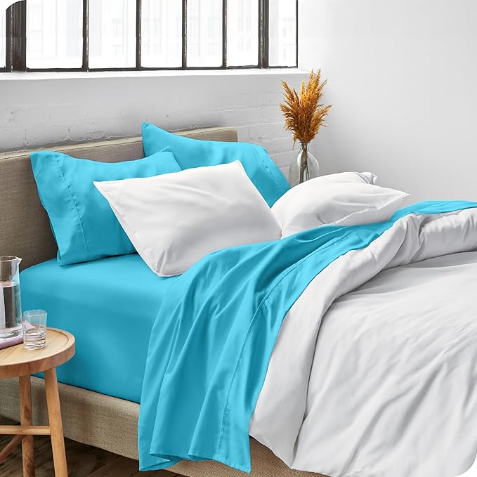 Bare Home Split King Sheet Set - 1800 Ultra-Soft Microfiber Bed Sheets - Double Brushed - Deep Pockets - Easy Fit - 5 Piece Set - Bed Sheets & Pillowcases (Split King, Aqua)