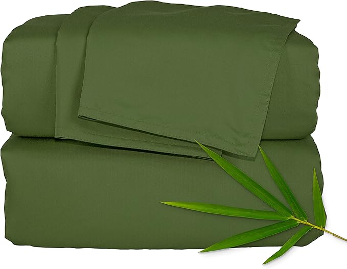 Twin Sheets by Pure Bamboo, Genuine 100% Organic Viscose Derived from Bamboo Bed Sheet Set, Luxuriously Soft & Cooling, Double Stitching, Lifetime Quality Promise (Twin, Pesto)