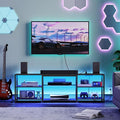 HOOBRO LED TV Stand for 75 Inch TVs with Charging Station, Gaming Entertainment Center with 3-Tier Open Storage, Long 63” Media TV Console Table, TV Stand for Living Room, Bedroom, Black BB21UDDS01
