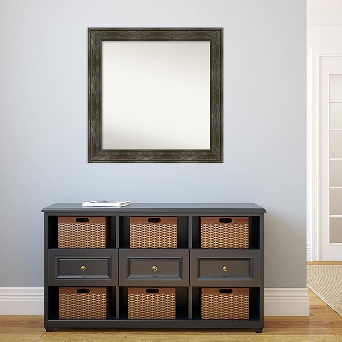 Amanti Art Grey Bathroom Mirror for Over Sink, 30x30 Pinstripe Plank Grey Narrow Square Vanity Mirror, Large Country Rustic Frame, Hangs Horizonally and Vertically, Bathroom Wall Decor, Non-Beveled