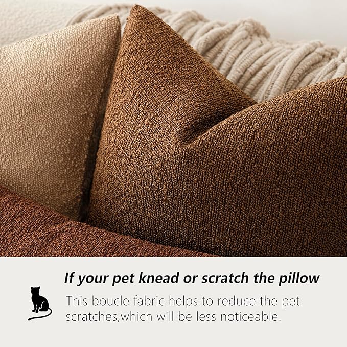 Foindtower Pack of 2 Textured Boucle Throw Pillow Covers Accent Solid Decorative Lumbar Pillow Cases Cozy Couch Cushion Case for Chair Sofa Bedroom Living Room Home Decor 12x20 Inch Hazel Brown