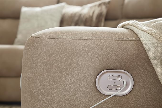 Signature Design by Ashley Next-Gen DuraPella Contemporary Faux Leather Modular Wall Hugger 3-Piece Power Reclining Sectional Sofa with Adjustable Headrest and USB Ports, Light Brown