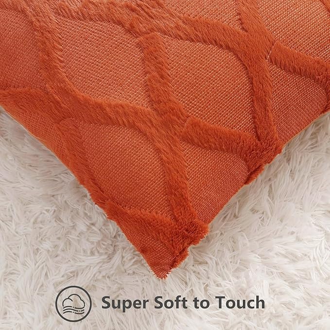 decorUhome Fall Throw Pillow Covers 20x20 Inch Set of 2, Soft Plush Faux Fur Wool Rust Couch Pillow Covers, Decorative Neutral Pillow Cases for Bed Sofa Living Room Home Decor