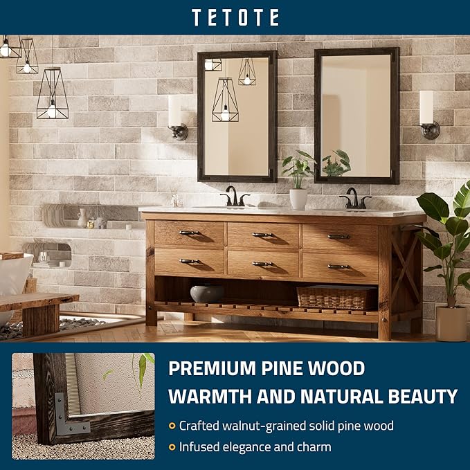 TETOTE 24 x 36 Black Wood Framed Mirror for Bathroom Wall/Bedroom/Living Room/Entryway Farmhouse Rustic Bathroom Vanity Mirror Waterproof (Horizontal/Vertical Mounted)