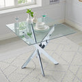 Dining Table for 4 Modern 35.43" Rectangular Glass Dining Table Kitchen & Dining Room Tables with Metal Base for Dining Room and Apartment, Chrome