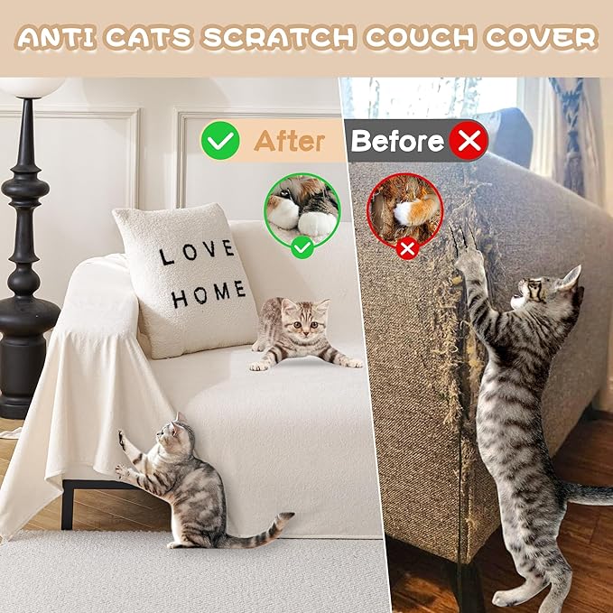 MYSKY HOME Sofa Cover, Couch Covers for Pet Couch Cover Reclining Couch Covers Loveseat Covers for 2 Cushion Couch Thick Durable Sofa Covers for Furniture Couch Cover, 71" x 102", Oat