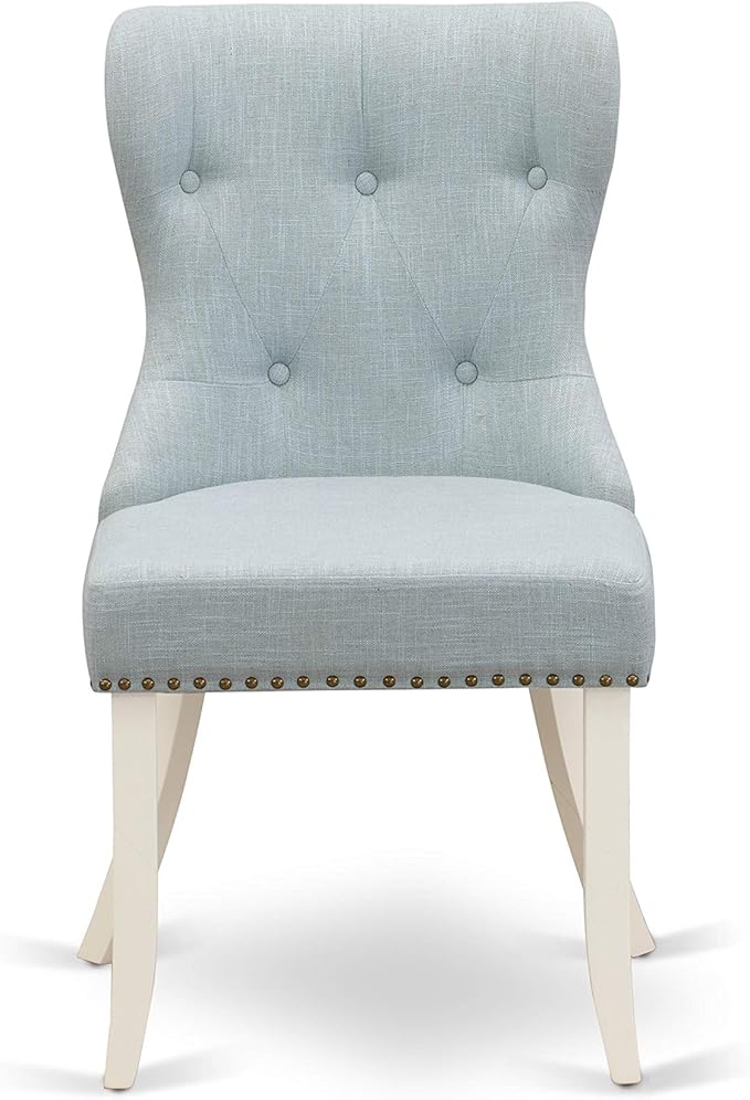 East West Furniture X077SI215-9 9 Piece Dining Room Table Set Includes a Rectangle Kitchen Table with X-Legs and 8 Baby Blue Linen Fabric Parson Dining Chairs, 40x72 Inch, Multi-Color