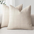 Foindtower Set of 2 Decorative Linen Check Throw Pillow Covers Neutral Farmhouse Vintage Cushion Covers Modern Boho Home Decor For Sofa Chair Couch Bedroom Living Room Outdoor,18×18 Inch,Natural Beige