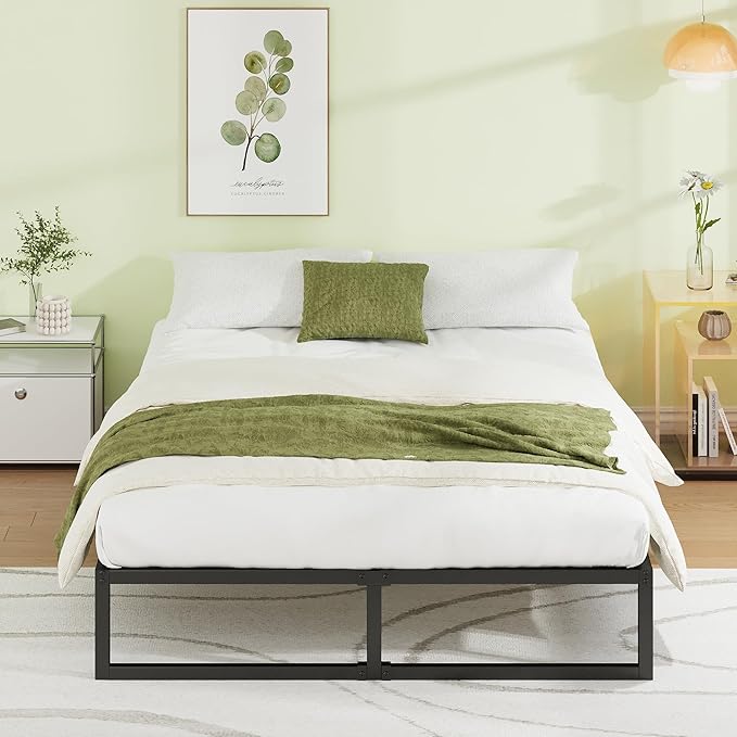 EMODA 12 Inch King Size Bed Frame No Box Spring Needed, Heavy Duty Metal Platform with Steel Slats, Noise Free, Easy Assembly, Black