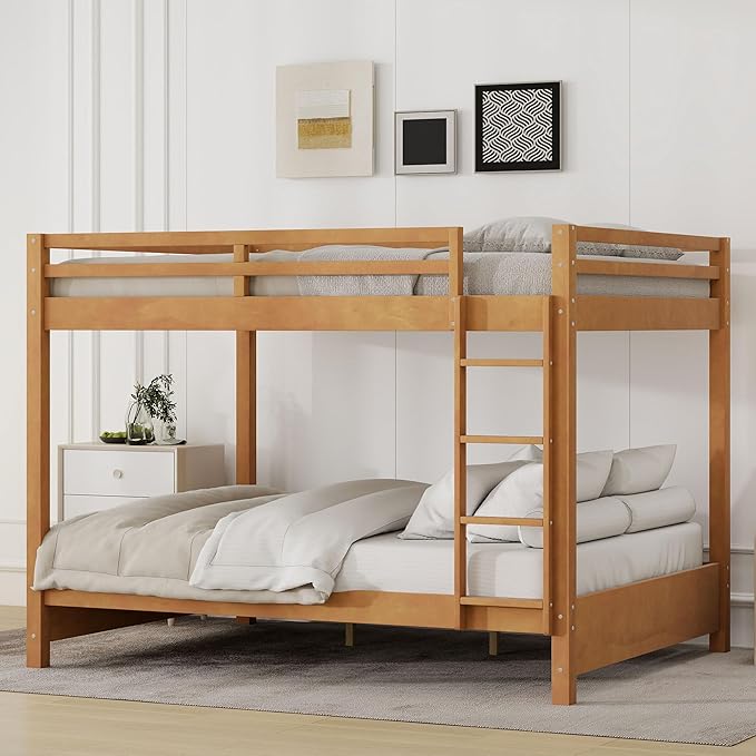 Ball & Cast Queen Over Queen Bunk Bed, Sturdy Bunk Bed Frame for Kids, Plywood Bunk with Ladder, Guardrail, and Slats, No Box Spring Required,for Kids Boys Girls,Natural