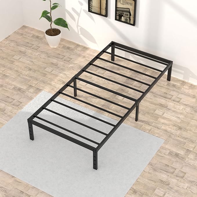 Twin Bed Frame No Box Spring Needed, 14 Inch Heavy Duty Metal Platform Bed Frame Twin Size with Storage, 2500lbs Steel Slats Support, Easy Assembly, Black