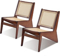 Rattan Chair 2Pcs, Mid-Century Accent Chair, Rattan Lounge Chair for Living Room, Boho Side Corner Comfy Chair for Bedroom and Balcony, Walnut