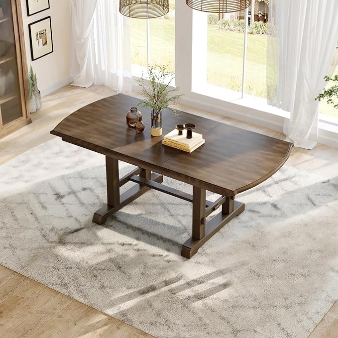 Ball & Cast Dining Table Set for 6,60" to 78" Extendable Wood Dining Table with Removable Leaf,6-Piece Kitchen Table Set W/ 4 Upholstered Chair and 1 Bench,for Dining Room,Kitchen,Restaurant,Brown