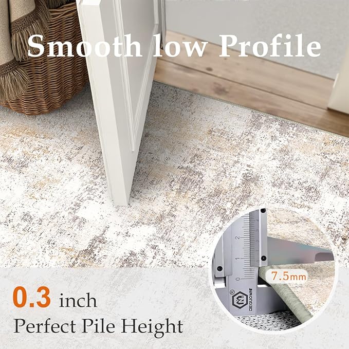2x3 Washable Area Rug Beige Grey Neutral Abstract Entryway Kitchen Non Slip Low Pile Throw Rug Living Room Bedroom Indoor Doormat Small Soft Carpet for Entrance Bathroom