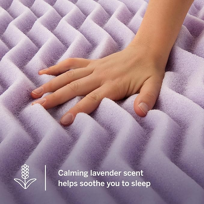 Lucid Lavender Infused 3 Inch Memory Foam Mattress Topper - Full XL Size - Plush Feel - 5 Convoluted Zones - CertiPUR Certified - New Home Owner & Dorm Room Essentials