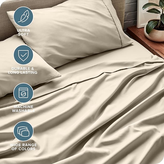 Bare Home Split California King Sheet Set - 1800 Ultra-Soft Microfiber Split California King Bed Sheets - Double Brushed - Deep Pockets - Easy Fit - 5 Piece Set - Bed Sheets (Split Cal King, Sand)