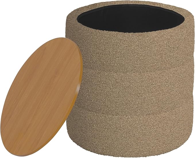 HomePop Channel Storage Ottoman with Wood Top - Brown Boucle