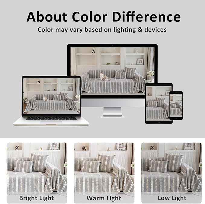 Couch Cover for Dogs Washable Sofa Cover, Sectional Couch Covers, Sofa Covers for 2 Cushion Couch, Non Slip Stripe Sofa Slipcovers Furniture Protector, Couch Protector from Cat Claws, Light,71''x102''
