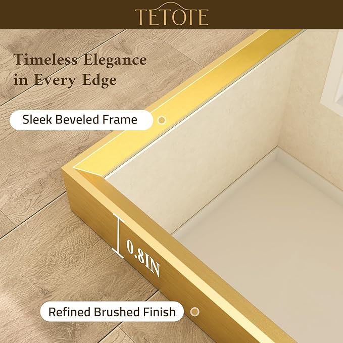 TETOTE Brushed Gold Bathroom Mirror for Over Sink 48" x 36" Large Brass Gold Beveled Framed Rectangular Vanity Mirror for Bathroom, Bedroom, Entryway, Living Room, Tempered Glass, Stronger Frame