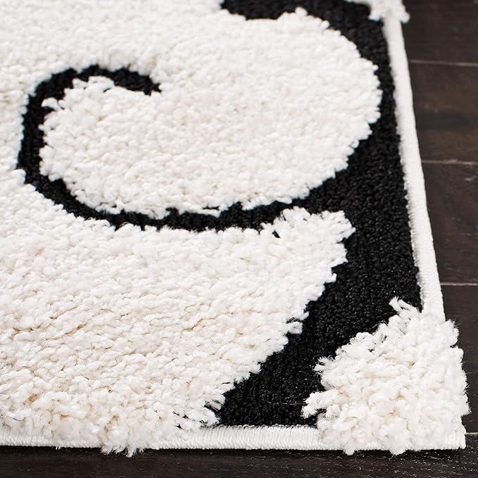 SAFAVIEH Florida Shag Collection Area Rug - 9' Square, Ivory & Black, Scroll Design, Non-Shedding & Easy Care, 1.2-inch Thick Ideal for High Traffic Areas in Living Room, Bedroom (SG455-1290)