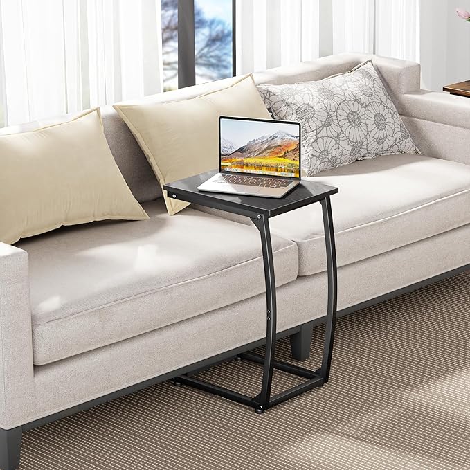 C-Shaped End-Table Set of 2 - Side Table for Couch,Curved Support Legs, Slide Under Couch Table for Sofa, TV Tray Table for Living Room Bedroom(Black)