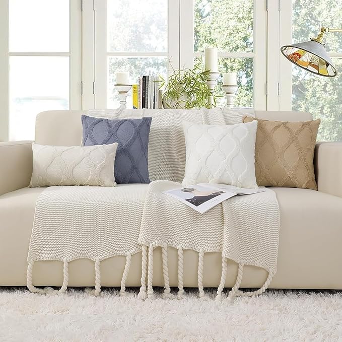 decorUhome Christmas Decorative Throw Pillow Covers 20X20 Set of 2, Soft Plush Faux Fur Wool Pillow Covers for Couch Bed Sofa Living Room, Beige