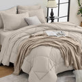 HEVUMYI Beige Tan Twin-XL Comforter Set - 5-Piece All Season Bed in a Bag Twin-XL, Ultra Soft Bedding Set with Comforter, Flat Sheet, Fitted Sheet, Pillowcases, Pillow Shams, Beige Tan