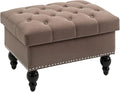 HOMCOM Ottoman with Storage for Living Room, 25" Storage Ottoman with Removable Lid, Button-Tufted Fabric Bench for Footrest and Seat with Wood Legs, Coffee