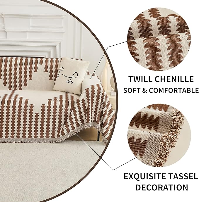 HAOMAIJIA Boho Sofa Covers Couch Covers for 2 Cushion Couch Sofa Pet Friendly Soft Thick Non Slip Couch Cover for Dogs Washable Sectional Couch Covers L Shape Furniture Protector (Brown, 71"x102")