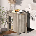 End Table with Charging Station 24'' Nightstand with Charging Station Vintage Side Table with Storage Wooden Sofa Side Table and Outlets Bedside Table for Living Room Office Bedroom (Grey)