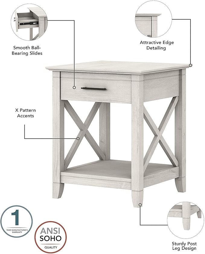 Bush Furniture Key West Coffee Table with Set of 2 End Tables in Linen White Oak