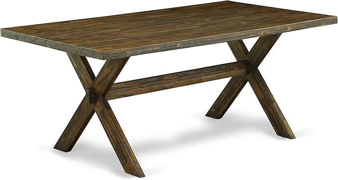 East West Furniture X777VE703-7 7 Piece Dinette Set Consist of a Rectangle Dining Room Table with X-Legs and 6 Brown Linen Fabric Upholstered Parson Chairs, 40x72 Inch, Multi-Color