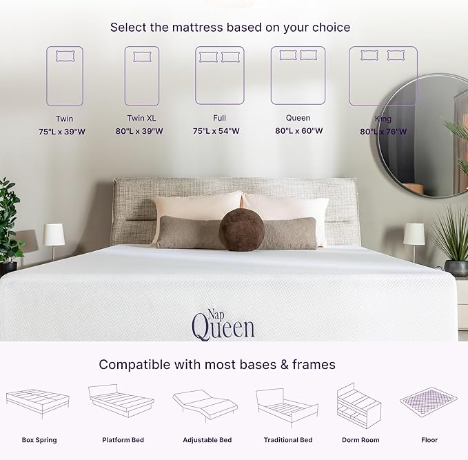 NapQueen 12 Inch Twin Size Mattress, Bamboo Charcoal Memory Foam Mattress, Bed in a Box, White