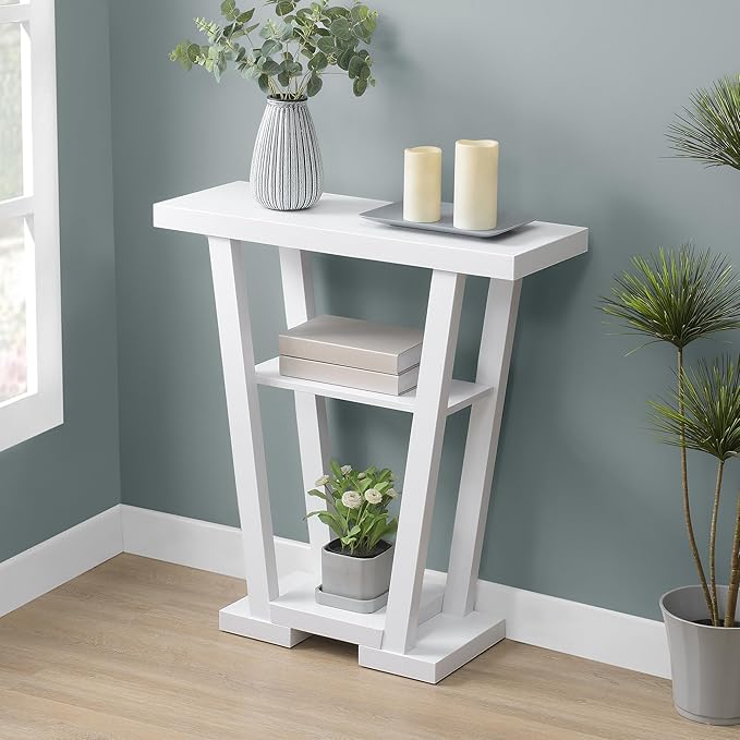 Convenience Concepts Newport V Console Table 31.5" - Modern Sofa Table with Storage Shelves, Narrow Entryway Hall Table for Living Room, Display Accent Table, White Faux Marble/White