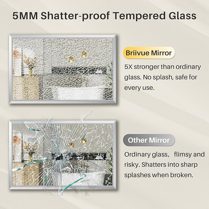 60x36 Inch Silver Bathroom Mirror for Wall, Thick Metal Framed Rectangle Mirrors for Over Sink, Bedroom, Living Room, Entryway, Anti-Rust, HD Tempered Glass