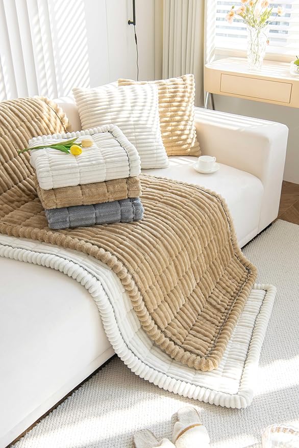 OTOB Couch Cover for Dogs Washable, Non Slip Plush Fuzzy Sofa Covers for 3 Cushion Couch Pet Friendly, Soft All Seasons Sofa Slipcover Cozy Furniture Protector (Coffee, 31.5" x 82.7")