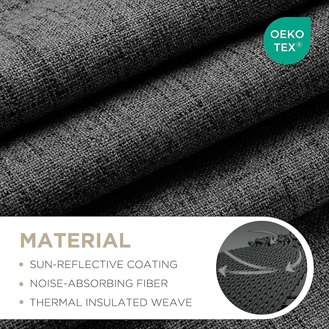 Joydeco 100% Blackout Curtains for Bedroom - Natural Linen Curtains 66"W x 84"L Long, Thermal Insulated 2 Panels Black Light Blocking Drapes, Rod Pocket & Back Tabs, Darkening Privacy for Living Room
