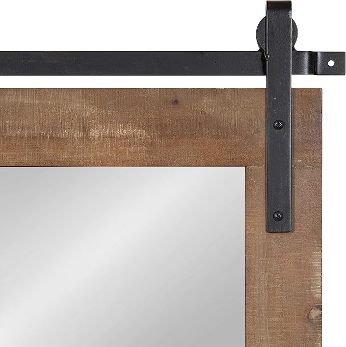 Kate and Laurel Cates Farmhouse Horizontal Wood Framed Wall Mirror, 40 x 26, Rustic Brown, Barn Door-Inspired Rustic Mirrors for Wall