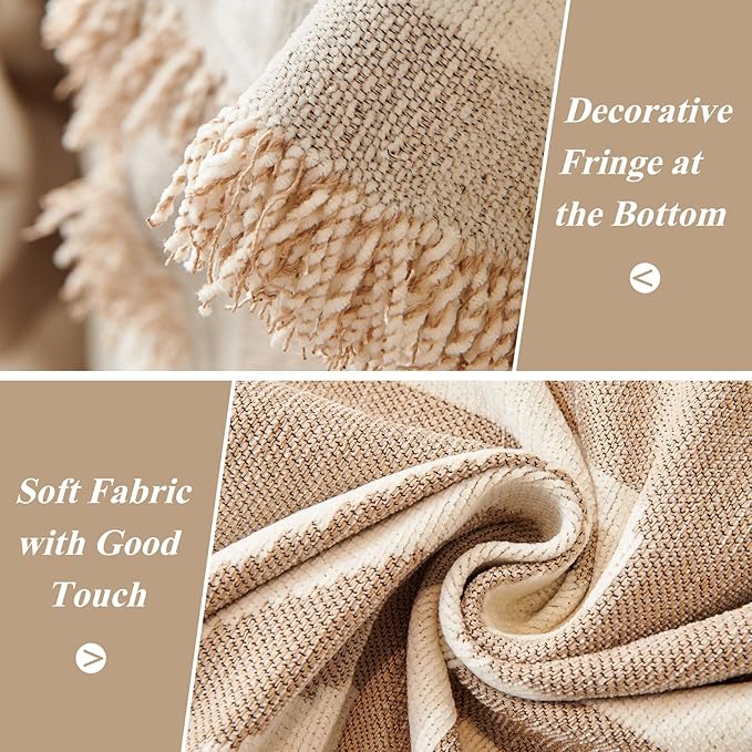 STACYPIK Boho Couch Cover Khaki Triangle Sofa Cover for Dog Cat Anti-Scratch Loveseat Cover Reversible Non Slip Couch Protector for 2 Cushion Couch Chenille Jacquard Couch Cover for Sectional-71X118IN