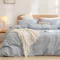 BESTOUCH Duvet Cover Set 100% Washed Cotton Linen Feel Super Soft Comfortable Chic Lightweight 3 PCs Home Bedding Set Solid Cornflower Blue Oversized Full