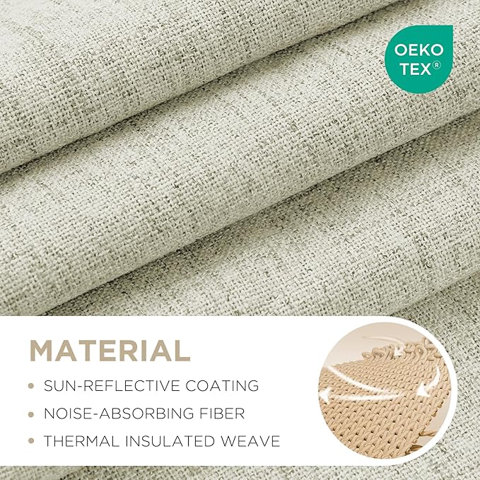 Joydeco 100% Blackout Curtains for Bedroom - Natural Linen Curtains 66" W x 96" L Long, Thermal Insulated 2 Panels Light Beige. Room Darkening Light Blocking Drapes for Living Room