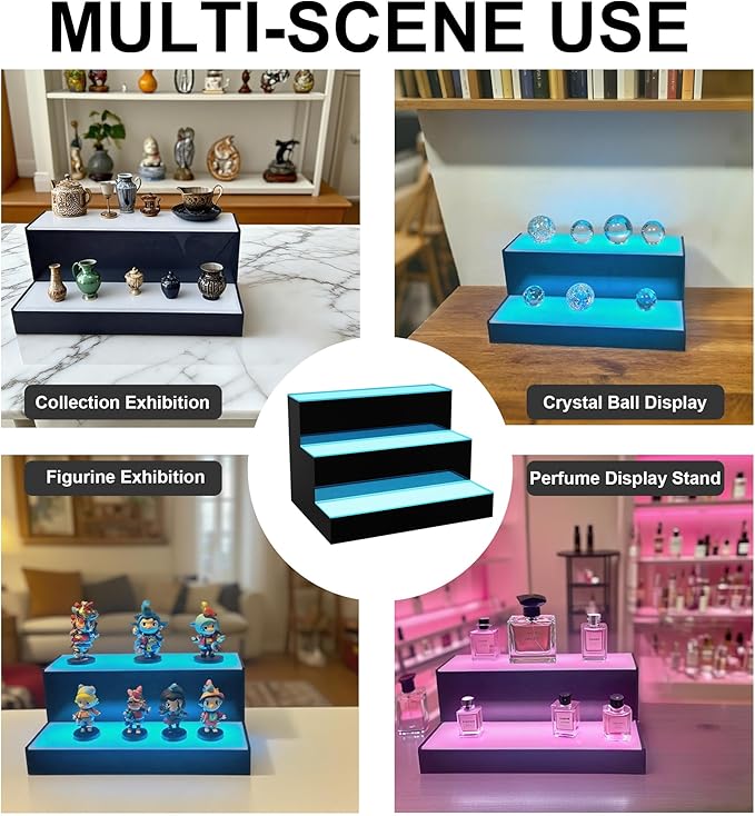 MESAlLUP 16 Inch 3 Tier LED Lighted Liquor Bottle Display Shelf with Remote Control, Detachable Multi Color Lighting Bar Accessories for Home, Party & Commercial Use