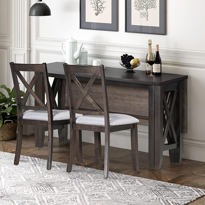 Ball & Cast 6-Piece Dining Table Set, 60" Wood Dining Kitchen Table & Chairs Set, Rectangular Dining Room Foldable Table with 4 Upholstered Chairs & 1 Bench,Perfect for Dining Room, Kitchen, Espresso