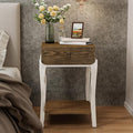 COSIEST Rustic Nightstand, 2-Tier Farmhouse Bedside Table, Wood Accent End Table with Storage Drawer and Open Display Shelf for Bedroom Nursery Living Room(Walnut)