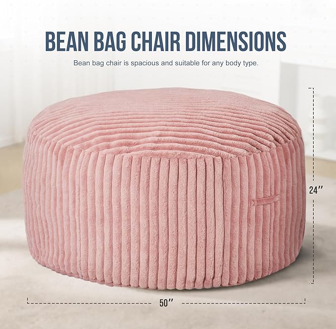 5ft Bean Bag Chairs for Adults Large Beanbag Chair with Stripe Plush Cover Big Bean Bag Chair for Living Room Bedroom Dorm Office